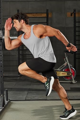 COOFANDY Men's Workout Tank Tops Dry Fit Sleeveless Gym Shirts Muscle Running T Shirts Black/White/Green XL - Image 4