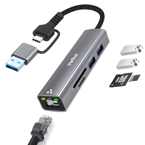 Verilux® USB C Hub with Ethernet RJ45 5 in 1 USB Type C Hub with SD/TF Card Reader Multi USB Port for Laptop with USB Hub 3.0 and 2.0 for MacBook Air M1 Pro, iPhone 15 Plus Pro Max - Image 1