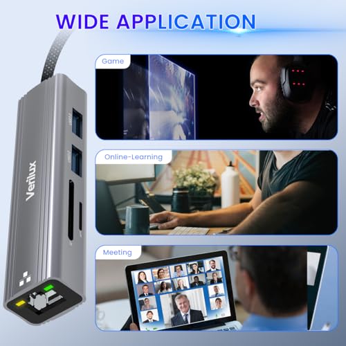 Verilux® USB C Hub with Ethernet RJ45 5 in 1 USB Type C Hub with SD/TF Card Reader Multi USB Port for Laptop with USB Hub 3.0 and 2.0 for MacBook Air M1 Pro, iPhone 15 Plus Pro Max - Image 3