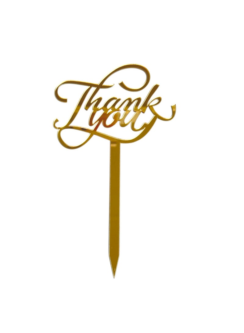 زينة كيك أكريليك – عبارة «Thank You» - لون ذهبي - بتصميم أنيق للمناسبات - Image 2