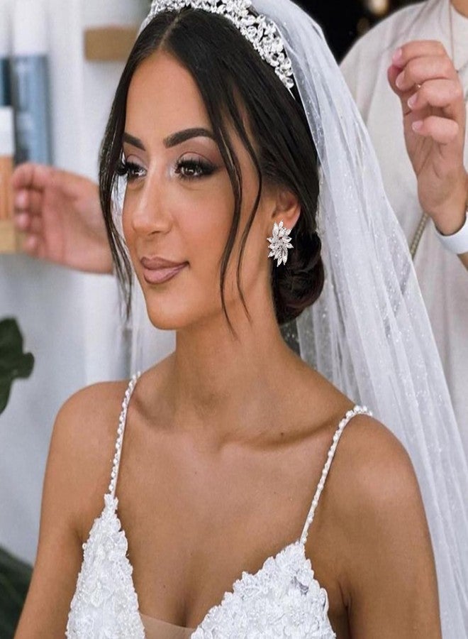 فلايونس أقراط مرصعة بأحجار الراين الشفافة من فلايونس للنساء، أقراط مرصعة بكريستال ماركيز لامع لحفلات الزفاف، أقراط عتيقة مميزة للعرائس، مجوهرات فضية اللون لحفلات الكوكتيل والسهرات - Image 4