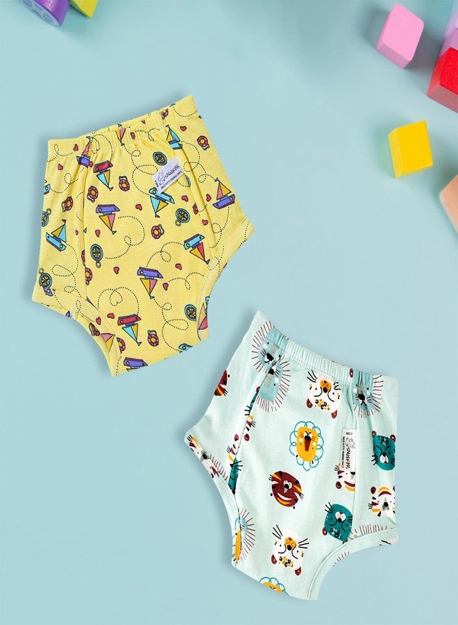SNUGKINS Snug Potty Training Pull-up Pants for Babies/Toddlers/Kids | 100% Pure Cotton | Washable & Reusable | (Size 0, Fits 9-12 Months) | Lion & Boat Pack of 2 - Image 2