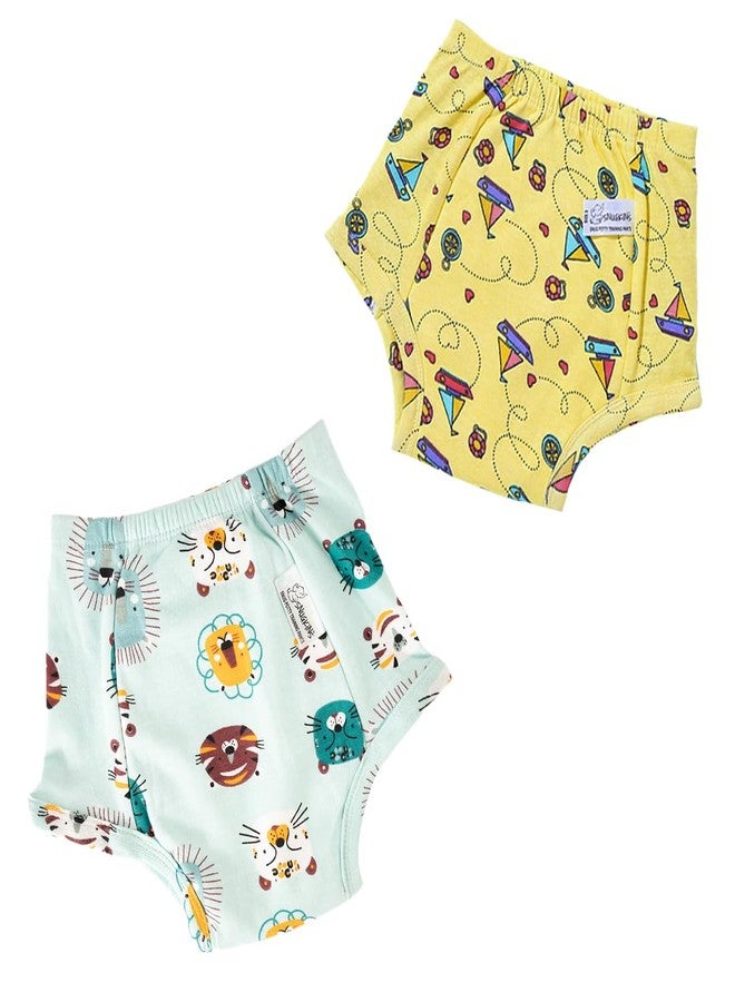SNUGKINS Snug Potty Training Pull-up Pants for Babies/Toddlers/Kids | 100% Pure Cotton | Washable & Reusable | (Size 0, Fits 9-12 Months) | Lion & Boat Pack of 2 - Image 1