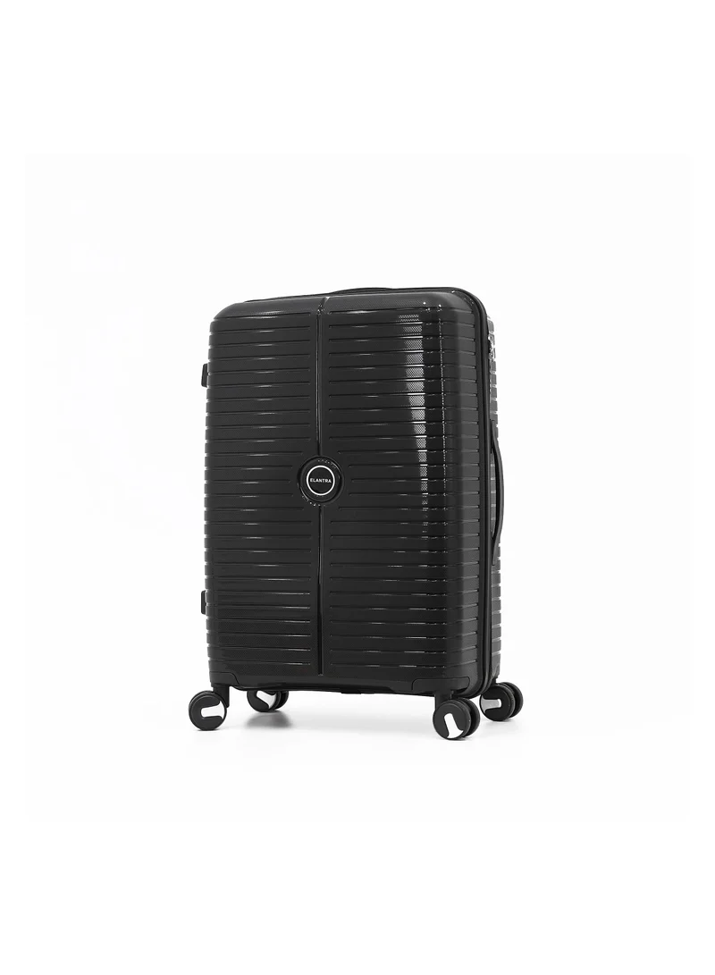 إلنترا unbreakable hardshell pp luggage set with 8 wheels thick shell multi layer pp 3 piece set, 20, 24, 28 inch (black)