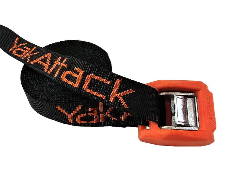 YakAttack 12' Cam Straps â€“ 2 Pack | Heavy Duty Polyester Kayak Tie Down with Rubber Buckle Cover | 1" x 12' | Black/Orange | Kayak Roof Rack and Trailer Secure Straps - Image 1