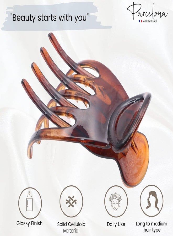 Parcelona French Basic Curved Paw Medium 3 1/4” Celluloid Acetate Side Slide In Jaw Yoga Hair Claw Wide Beak Hair Clip for Women and Girls Durable Stylish Hair Accessories, Made in France (Tortoise - Image 2