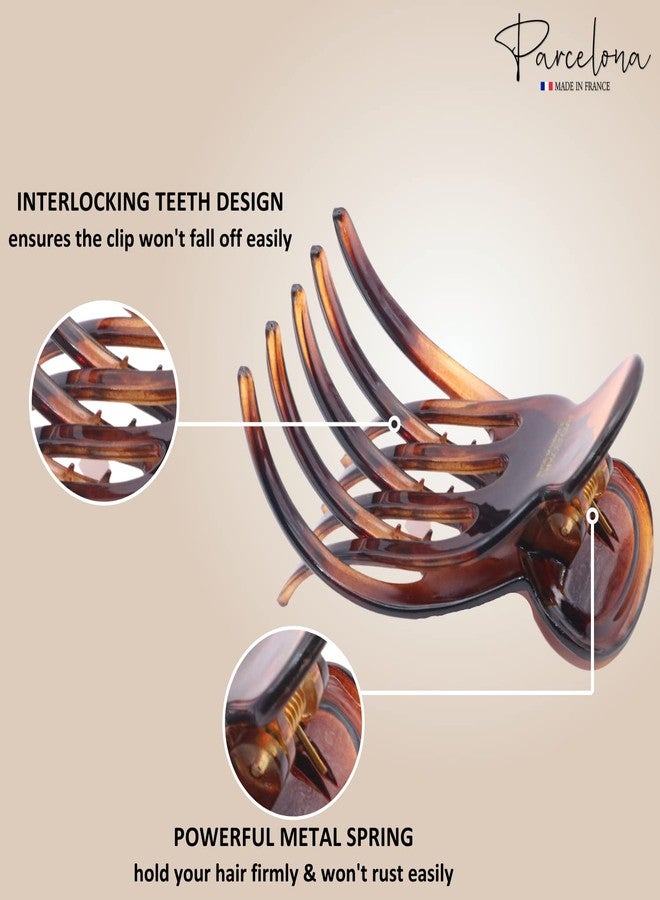Parcelona French Basic Curved Paw Medium 3 1/4” Celluloid Acetate Side Slide In Jaw Yoga Hair Claw Wide Beak Hair Clip for Women and Girls Durable Stylish Hair Accessories, Made in France (Tortoise - Image 3