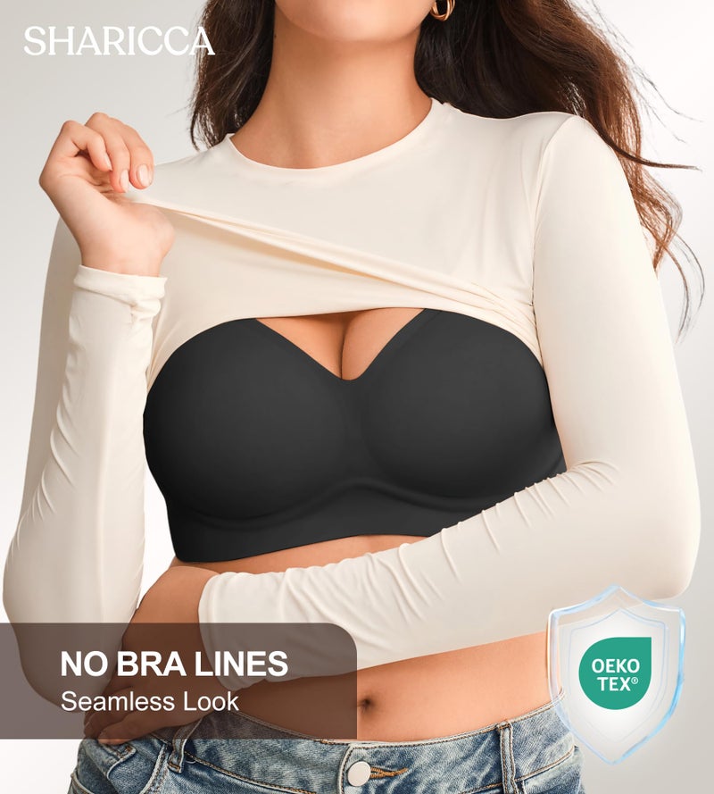 SHARICCA Jelly Bras for Women No Underwire - Wireless Seamless Padded Bralette, Full Coverage Back Smoothing Bra with Support (S-2XL) Black - Image 4