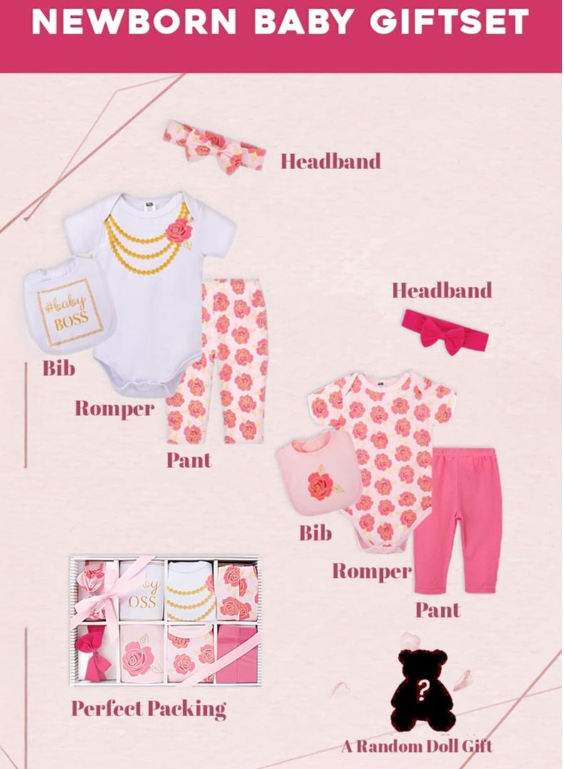My Pumpkin Newborn Baby 8 pcs cute giftset with Body suits and Pants for Baby girls 9 in 1 - Image 4