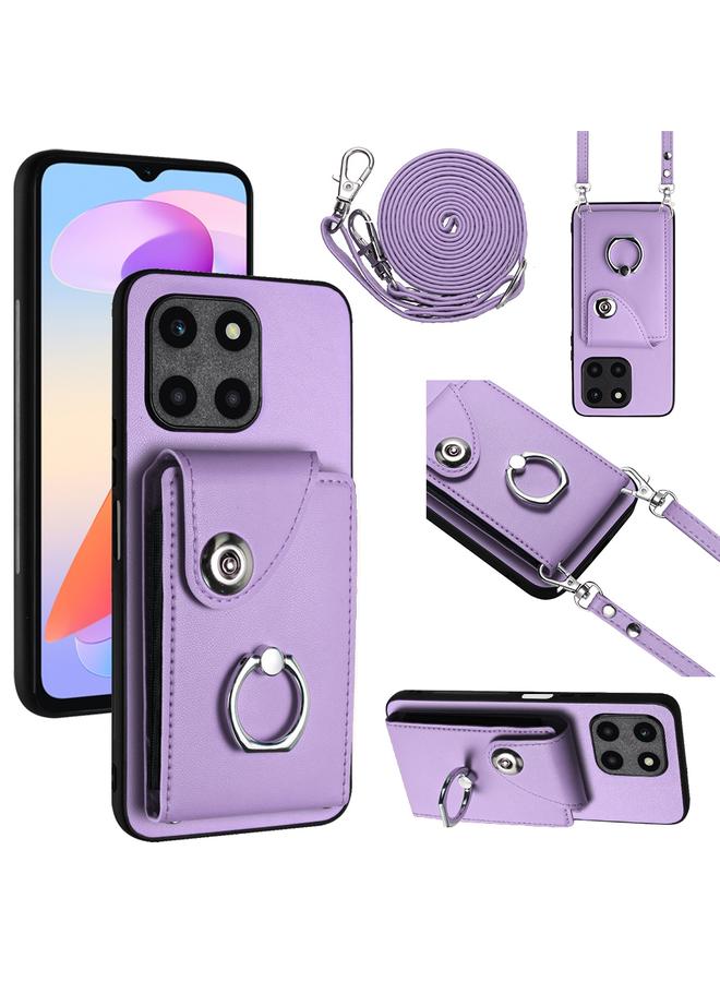 اس-توب جراب لهاتف Honor X6a مع حامل بطاقات وحلقة وحقيبة هاتف مع حبل طويل - Image 1