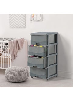 Cosmoplast Cedargrain 4 Tiers Storage Cabinet With Drawers and Wheels  - Image 2