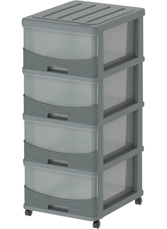 Cosmoplast Cedargrain 4 Tiers Storage Cabinet With Drawers And Wheels - Image 1