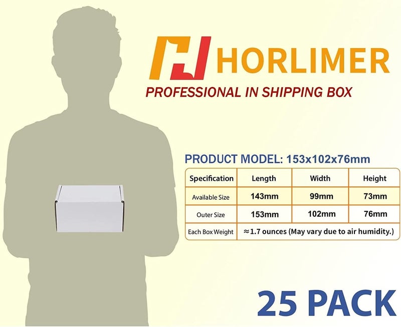 HORLIMER Pack of 25 Small White Cardboard Shipping Boxes with Lid, 153 x 102 x 76 mm, Perfect for Shipping, Gift, Storage or DIY Projects - Image 2