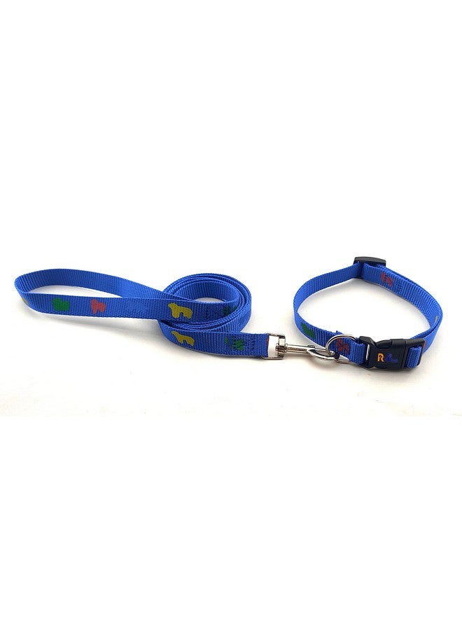Imported Nylon Printed Dog Leash And Collar Set Adjustable, Suitable For Puppies Of All Dog Breeds 15 Mm (Blue Color) - Image 1