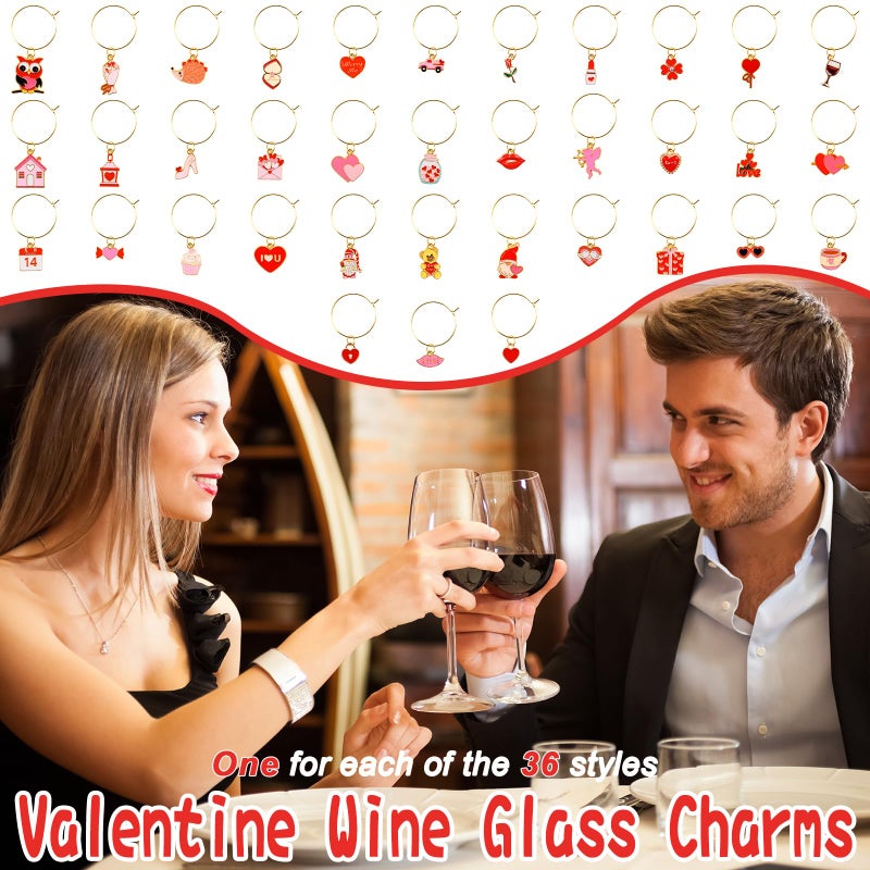 Qumenan 36 Pcs Valentines Wine Glass Charms Stem Glasses Markers for Cocktail Tasting Party Favors Decorations Supplies - Image 4
