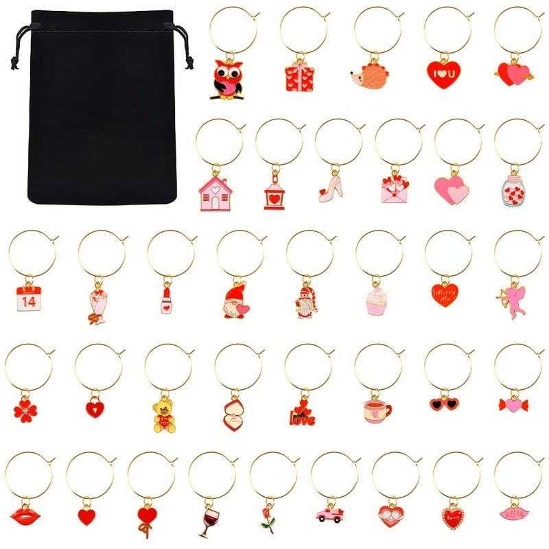 Qumenan 36 Pcs Valentines Wine Glass Charms Stem Glasses Markers for Cocktail Tasting Party Favors Decorations Supplies - Image 1