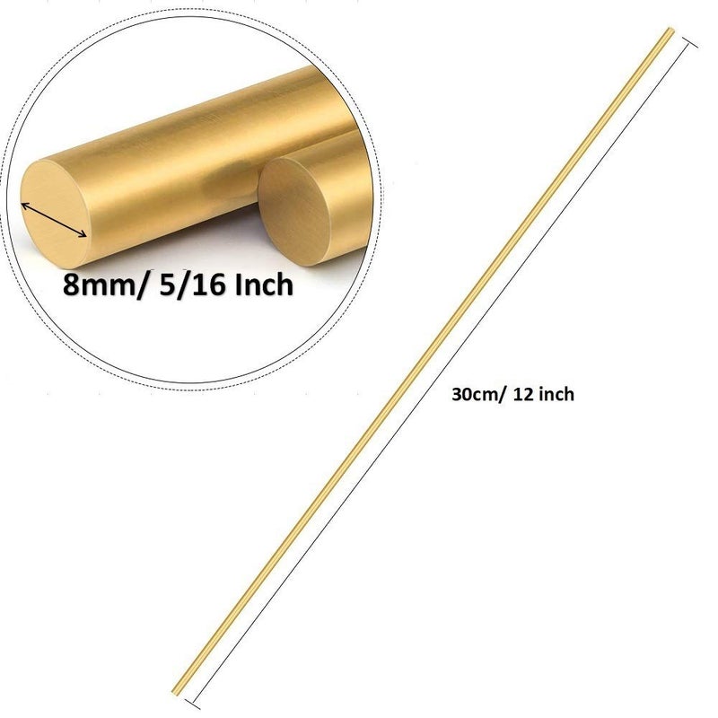 Comonc 2 PCS 8 mm/5/16 Solid Round Brass Rod Brass Bar Stock Lathe Bar Stock Kit Suitable for Lathe Turning,Knife Handles, DIY Craft,8mm/5/16 inch in Diameter 12 Inch in Length,C27400 - Image 2