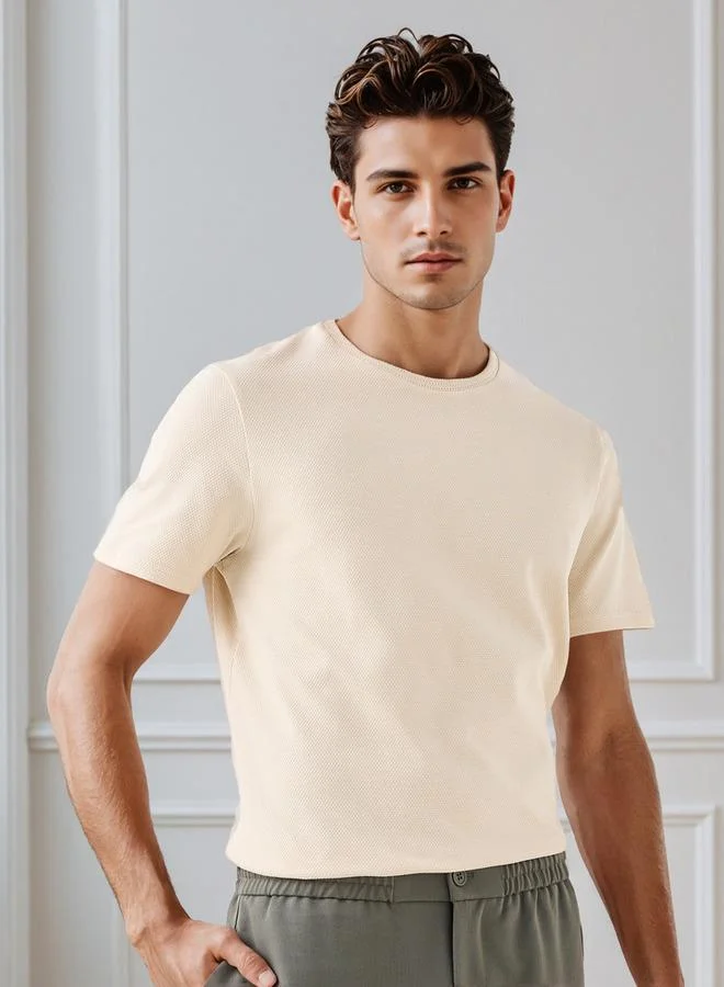 Iconic Iconic Men's Regular Fit Crew Neck Short Sleeves Textured T-shirt