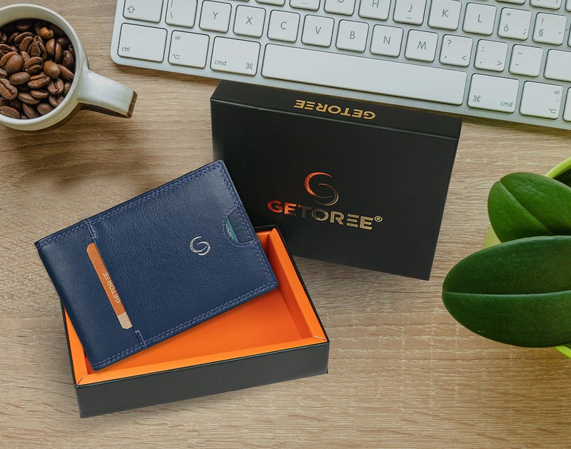 GETOREE Florence -Teak Genuine Leather RFID Protected Slim & Minimalist Money Clip Wallet with Card Holder Slots for Men &Women - Blue - Image 5