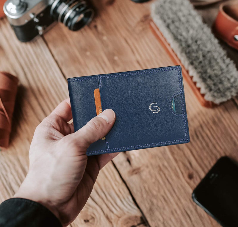 GETOREE Florence -Teak Genuine Leather RFID Protected Slim & Minimalist Money Clip Wallet with Card Holder Slots for Men &Women - Blue - Image 4