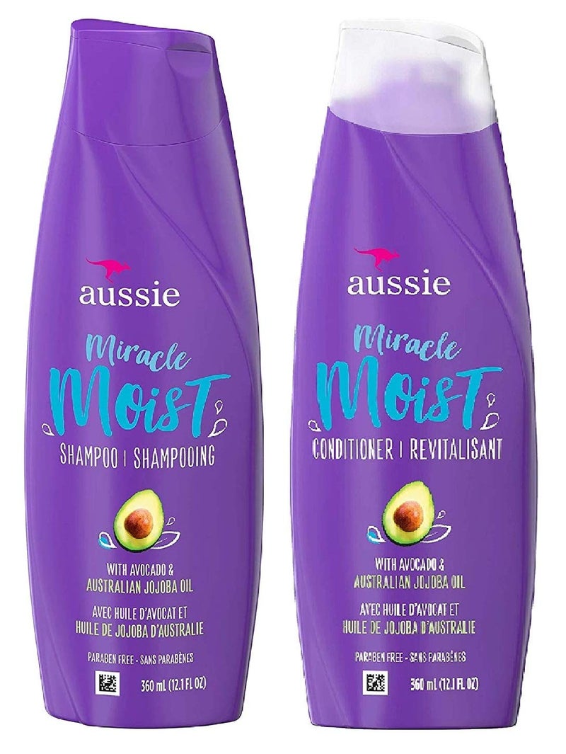 Aussie Miracle Moist Shampoo and Conditioner Set with avocado & australian jojoba oil-12.1 fl oz each - Image 1