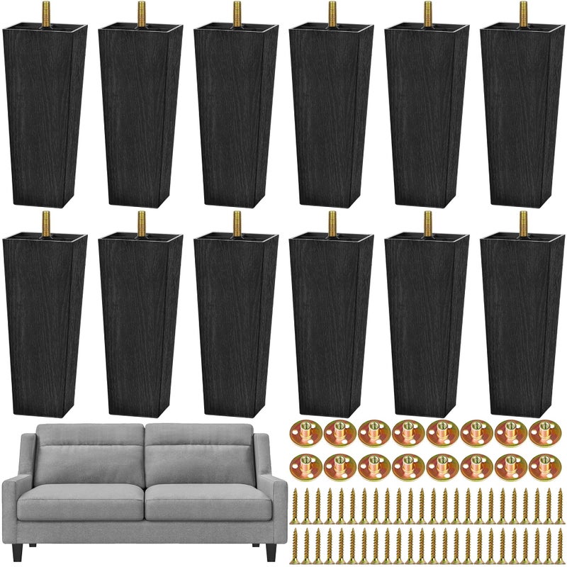 TURSTIN 12 Pieces 8" Plastic Furniture Legs Replacement Couch Legs Square Tapered Sofa Leg Mid-Century Modern Furniture Feet for Armchairs Couch Bed Coffee Table Dresser - Image 1
