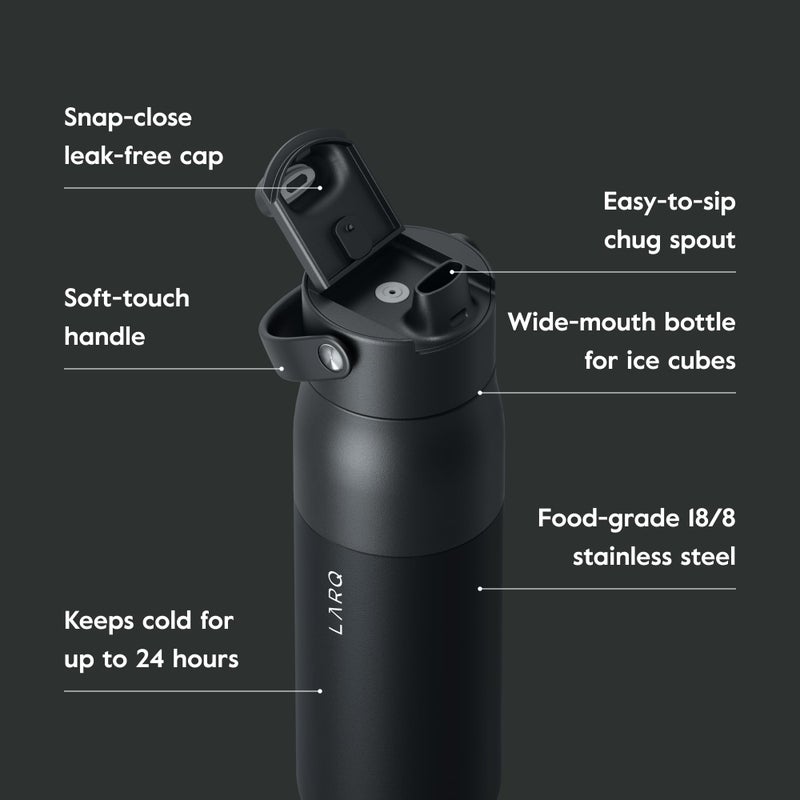 LARQ Bottle Swig Top 23oz - Insulated Stainless Steel Water Bottle With Built-In Silicone Handle | Thermos  BPA Free | Reusable Water Bottle for Sports  Gym  and Travel  Obsidian Black - Image 3
