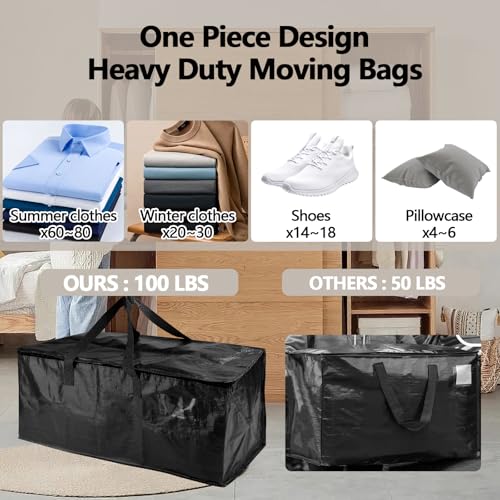 Demiwise 12 Pack Waterproof Moving Bags with Strong Zippers and Reinforced Handles, Real 100lb Capacity Extra Heavy Duty Large Storage Totes for Packing & Moving Storing, Alternative to Moving Boxes -95L,Black - Image 5
