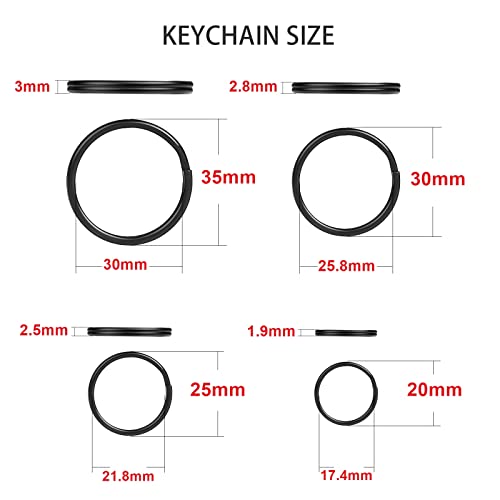 ZoloAJay 40 Pack Black Key Ring Keychain Assorted in 4 Sizes Metal Round Split Key Chains Rings for Home Car Dog Tag Office Lanyards Keys Attachment - Image 2