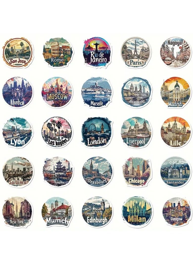 Goolsky 50pcs World Famous Architecture Stickers - Durable PVC, Perfect for Laptops, Phone Cases, Luggage & Water Bottles, City Collage, Graffiti, Visually Appealing Decor  - Image 2