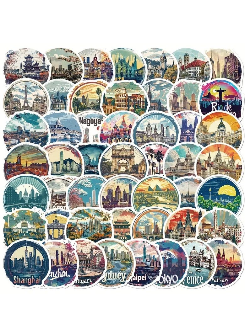 Goolsky 50pcs World Famous Architecture Stickers - Durable PVC, Perfect for Laptops, Phone Cases, Luggage & Water Bottles, City Collage, Graffiti, Visually Appealing Decor  - Image 3