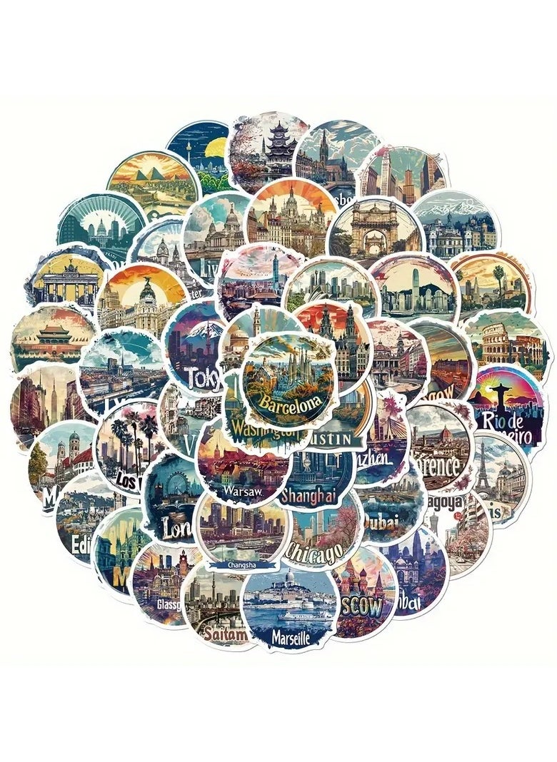 Goolsky 50pcs World Famous Architecture Stickers - Durable PVC, Perfect for Laptops, Phone Cases, Luggage & Water Bottles, City Collage, Graffiti, Visually Appealing Decor  - Image 4