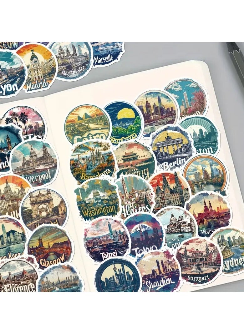 Goolsky 50pcs World Famous Architecture Stickers - Durable PVC, Perfect for Laptops, Phone Cases, Luggage & Water Bottles, City Collage, Graffiti, Visually Appealing Decor  - Image 1