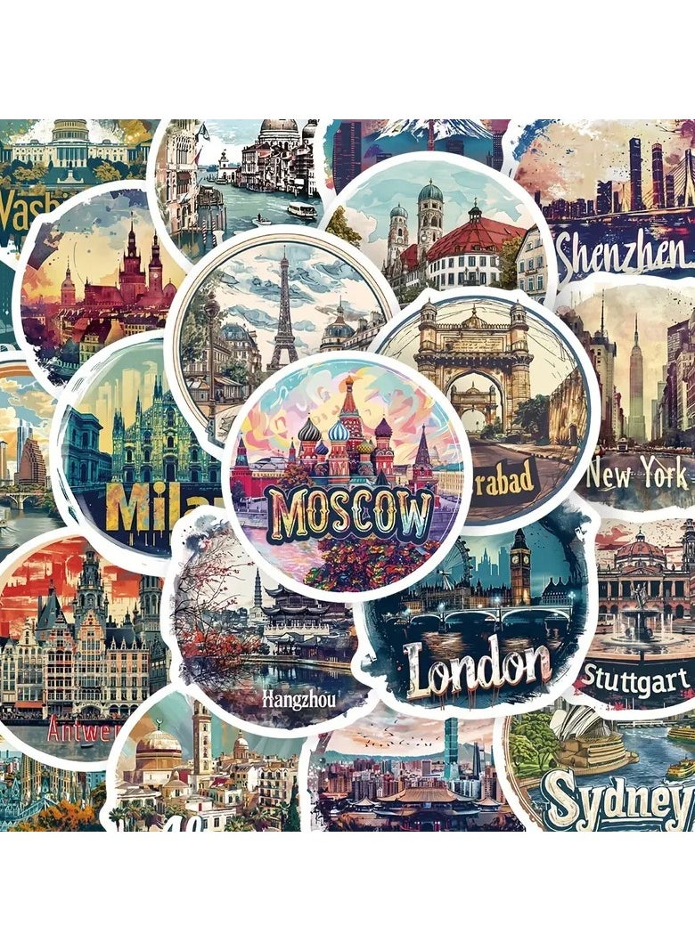 Goolsky 50pcs World Famous Architecture Stickers - Durable PVC, Perfect for Laptops, Phone Cases, Luggage & Water Bottles, City Collage, Graffiti, Visually Appealing Decor  - Image 5