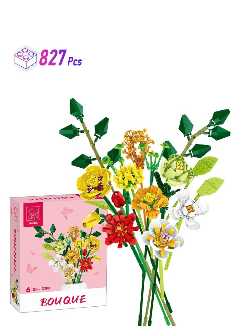 KASTWAVE Flower Bouquet Building Kit, Artificial Flower Building Blocks Decorative Creative Home Accessories, Botanical Collection Set for Adults, Not Compatible With LEGO (827 PCS)  - Image 1