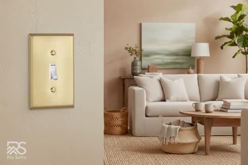 Rio Salto MIDSIZE BRASS Signature Collection Decorative Brushed Brass Gold Metal Outlet Covers Light Switch Cover Plate Premium Wall Plate 1Gang Single Toggle Flip Switch 494 x 313 2Pack - Image 3