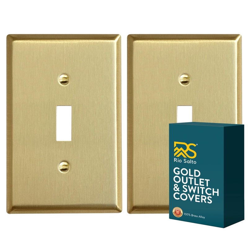 Rio Salto MIDSIZE BRASS Signature Collection Decorative Brushed Brass Gold Metal Outlet Covers Light Switch Cover Plate Premium Wall Plate 1Gang Single Toggle Flip Switch 494 x 313 2Pack - Image 2