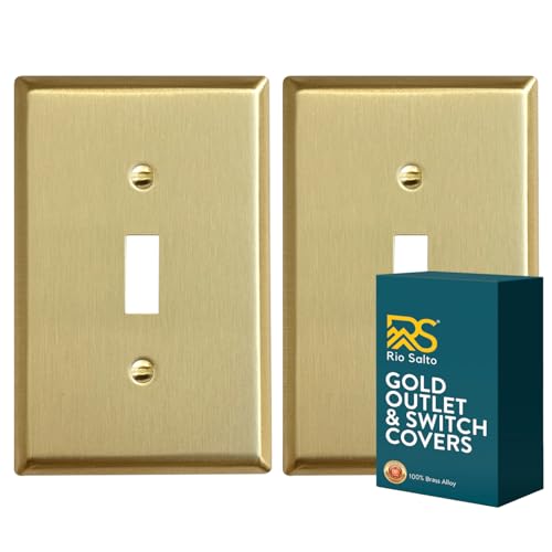 Rio Salto MIDSIZE BRASS Signature Collection Decorative Brushed Brass Gold Metal Outlet Covers Light Switch Cover Plate Premium Wall Plate 1Gang Single Toggle Flip Switch 494 x 313 2Pack - Image 1