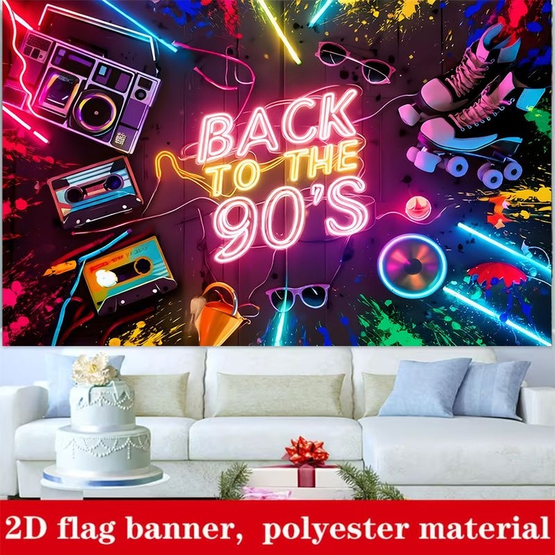 2D Flat Banner Polyester Fabric 180 x 110 cm Back To School 90s Party Background Decoration Backdrop Photo Prop Home Wall Decor Party Supplies Gift - Image 2