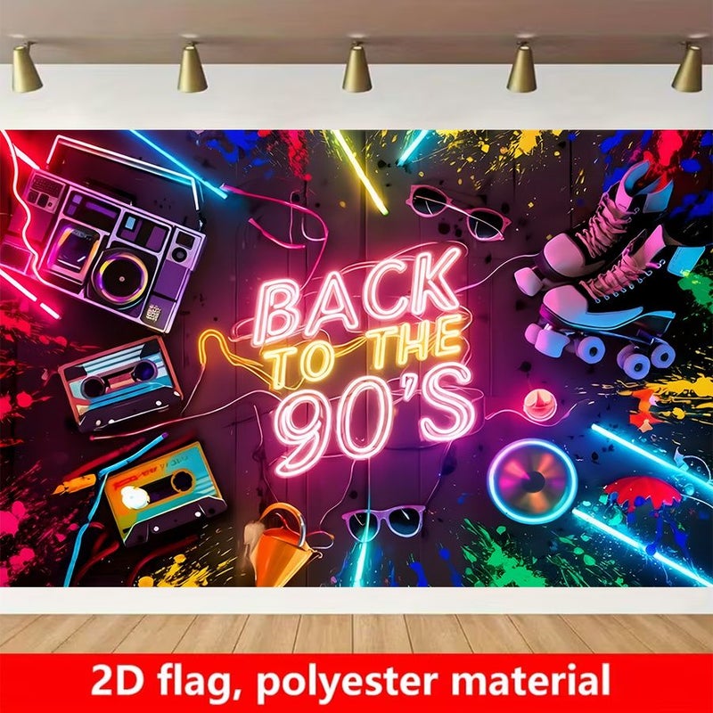 2D Flat Banner Polyester Fabric 180 x 110 cm Back To School 90s Party Background Decoration Backdrop Photo Prop Home Wall Decor Party Supplies Gift - Image 1