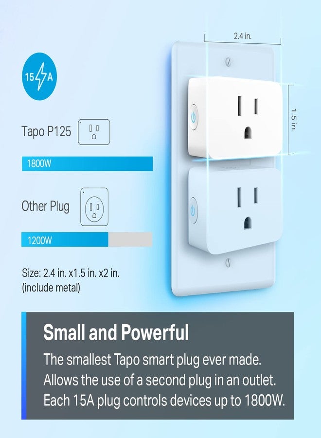 tapo مقبس ذكي صغير TP-Link Tapo متوافق مع Apple HomeKit، تصميم مدمج، 15A/1800W كحد أقصى، إعداد سهل للغاية، يعمل مع Siri وAlexa وGoogle Home، معتمد من UL، 2.4G واي فاي فقط، أبيض، Tapo P125 (عبوة 2) - Image 4