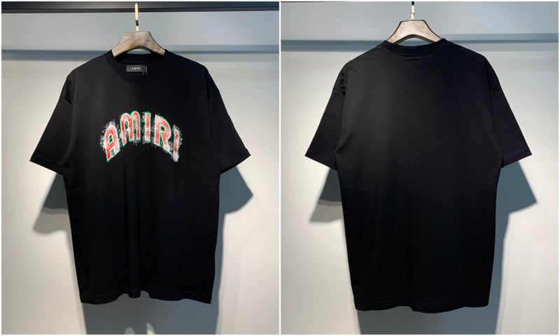 Real S 2024 Digital High-Definition Printing Amiri Letter Pattern Youth Cotton Short Sleeve T-Shirt - Image 1