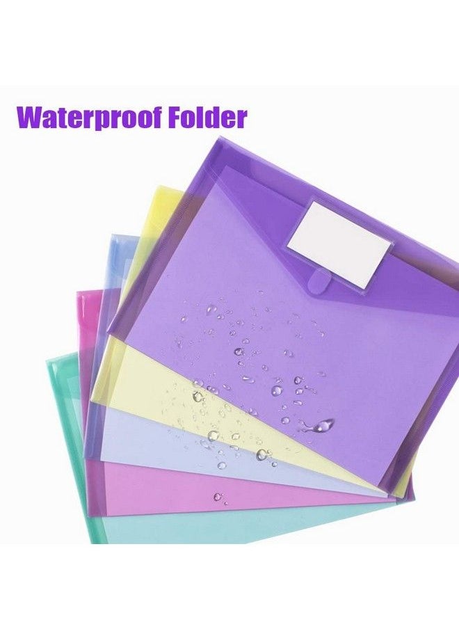Sooez - 5 Pack Plastic Envelopes Poly Envelopes Clear Document Folders Plastic File Folders Us Letter A4 Size File Envelopes With Label Pocket Assorted Color - Image 1