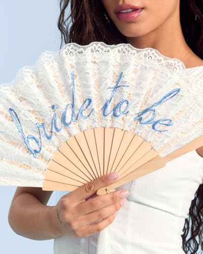 xo, Fetti xo Fetti White Lace Bride to Be Folding Fan Bridal Something Blue Wedding Accessory Bridesmaid Gift Embroidered Bachelorette Outfit - Image 3
