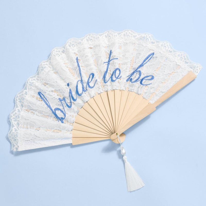 xo, Fetti xo Fetti White Lace Bride to Be Folding Fan Bridal Something Blue Wedding Accessory Bridesmaid Gift Embroidered Bachelorette Outfit - Image 2