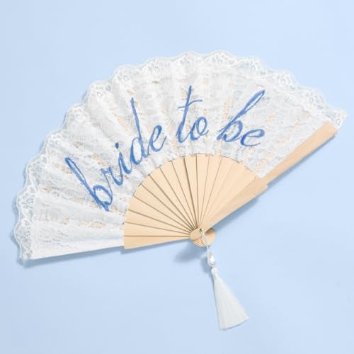 xo, Fetti xo Fetti White Lace Bride to Be Folding Fan Bridal Something Blue Wedding Accessory Bridesmaid Gift Embroidered Bachelorette Outfit - Image 1