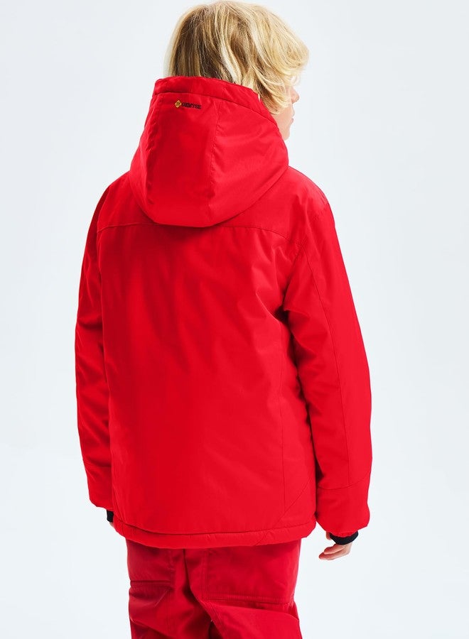 GEMYSE Boy's Waterproof Ski Snow Jacket Fleece Windproof Winter Jacket with Hood, Red, 8 - Image 3