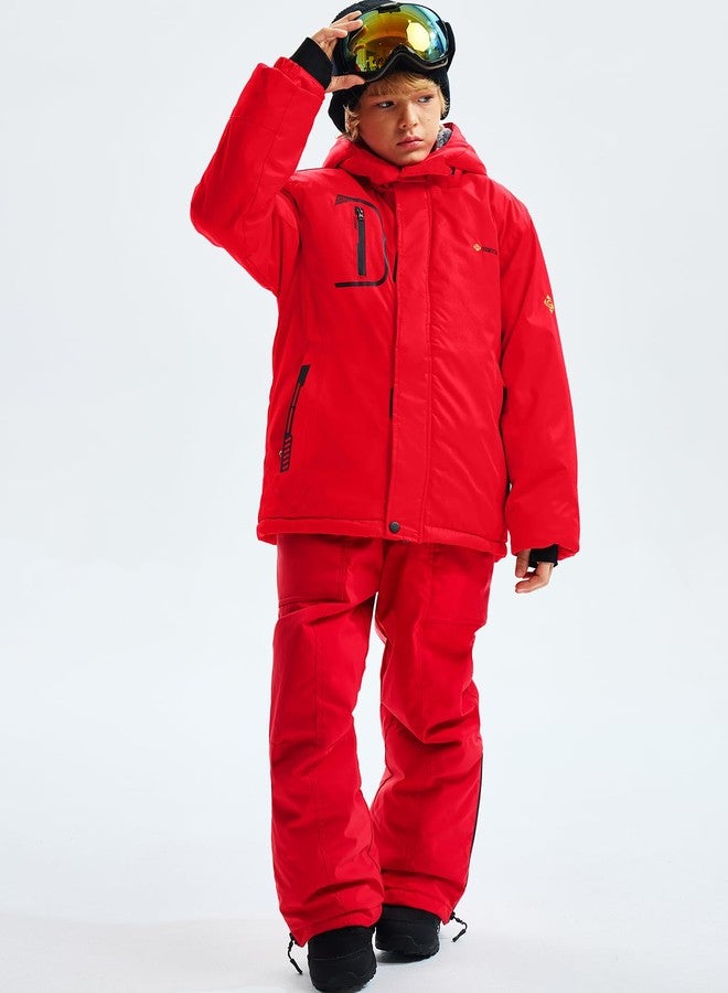 GEMYSE Boy's Waterproof Ski Snow Jacket Fleece Windproof Winter Jacket with Hood, Red, 8 - Image 4