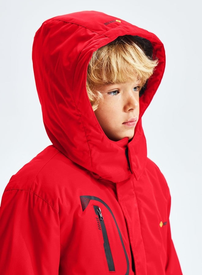 GEMYSE Boy's Waterproof Ski Snow Jacket Fleece Windproof Winter Jacket with Hood, Red, 8 - Image 5