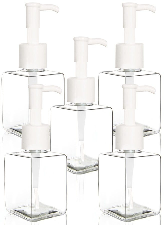 Youngever 5 Pack 4 Ounce Plastic Pump Bottles, Square Refillable Plastic Pump Bottles for Dispensing Lotions, Liquid Soap (Clear with White Pump) - Image 1